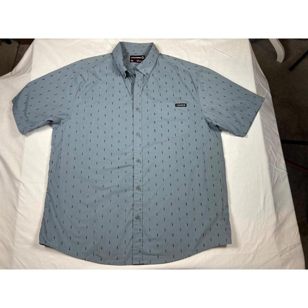 Wolverine Men's Short Sleeve Button Up Shirt‎ XL – Tree Print – Outdoor Casual